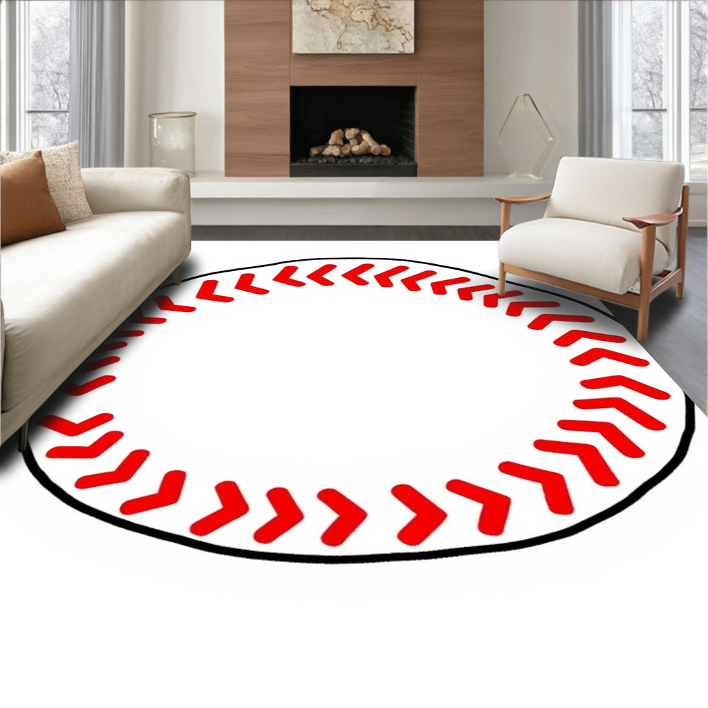 Classic Red White Baseball Stitch Rug