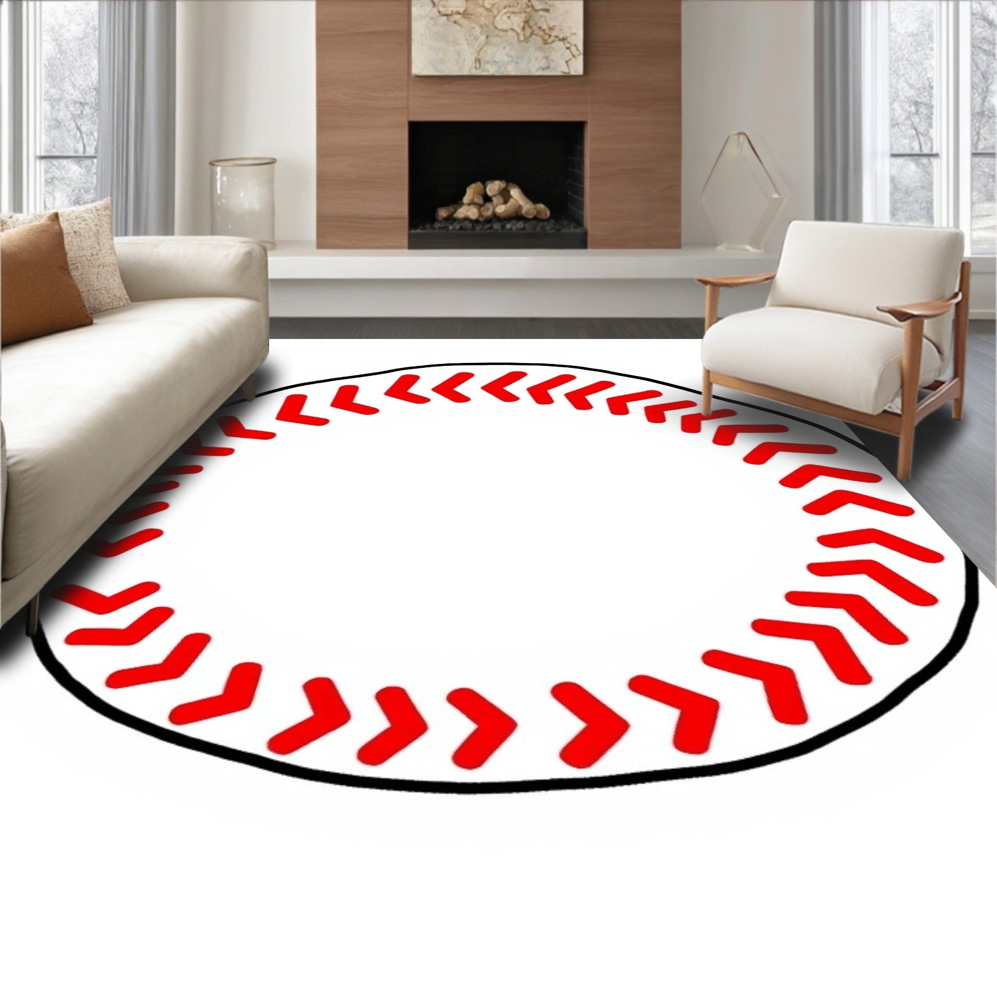 Classic Red White Baseball Stitch Rug