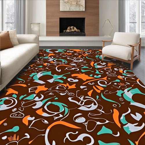 Abstract Teal Orange Whimsical Swirls Rug