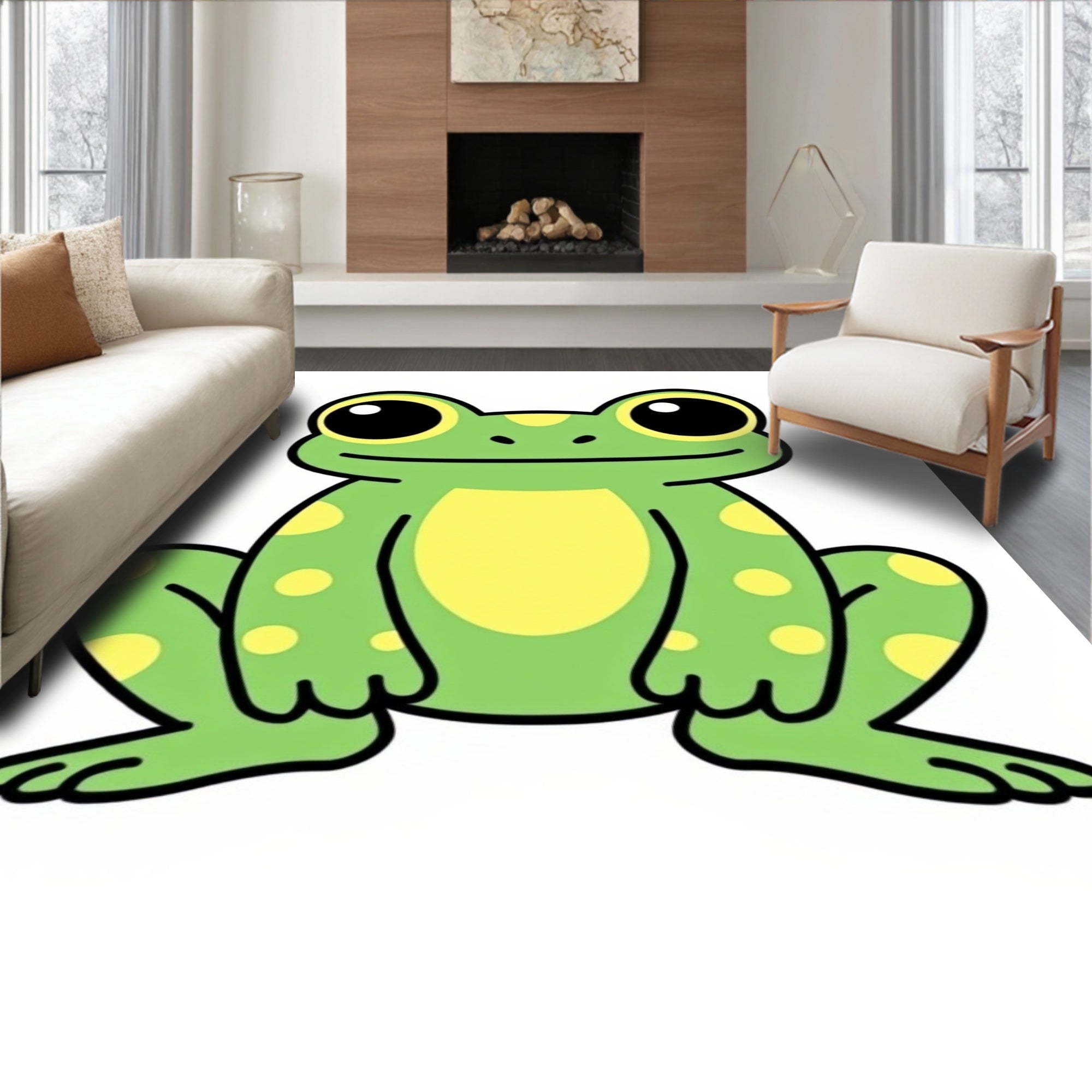 Cute Green Yellow Spotted Frog Rug