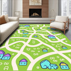 Whimsical Village Map Houses Rug