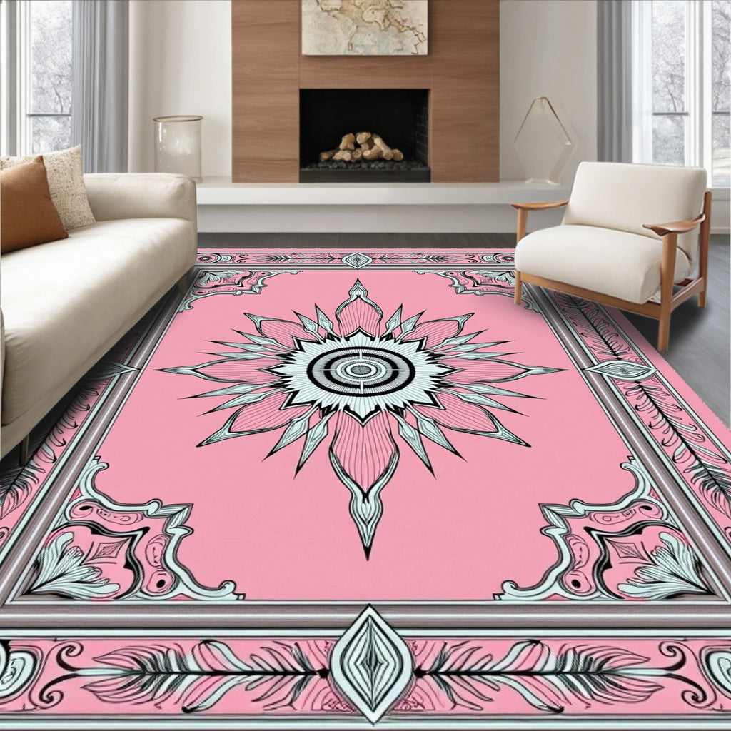 Pink Sunburst Mandala Floral Rug