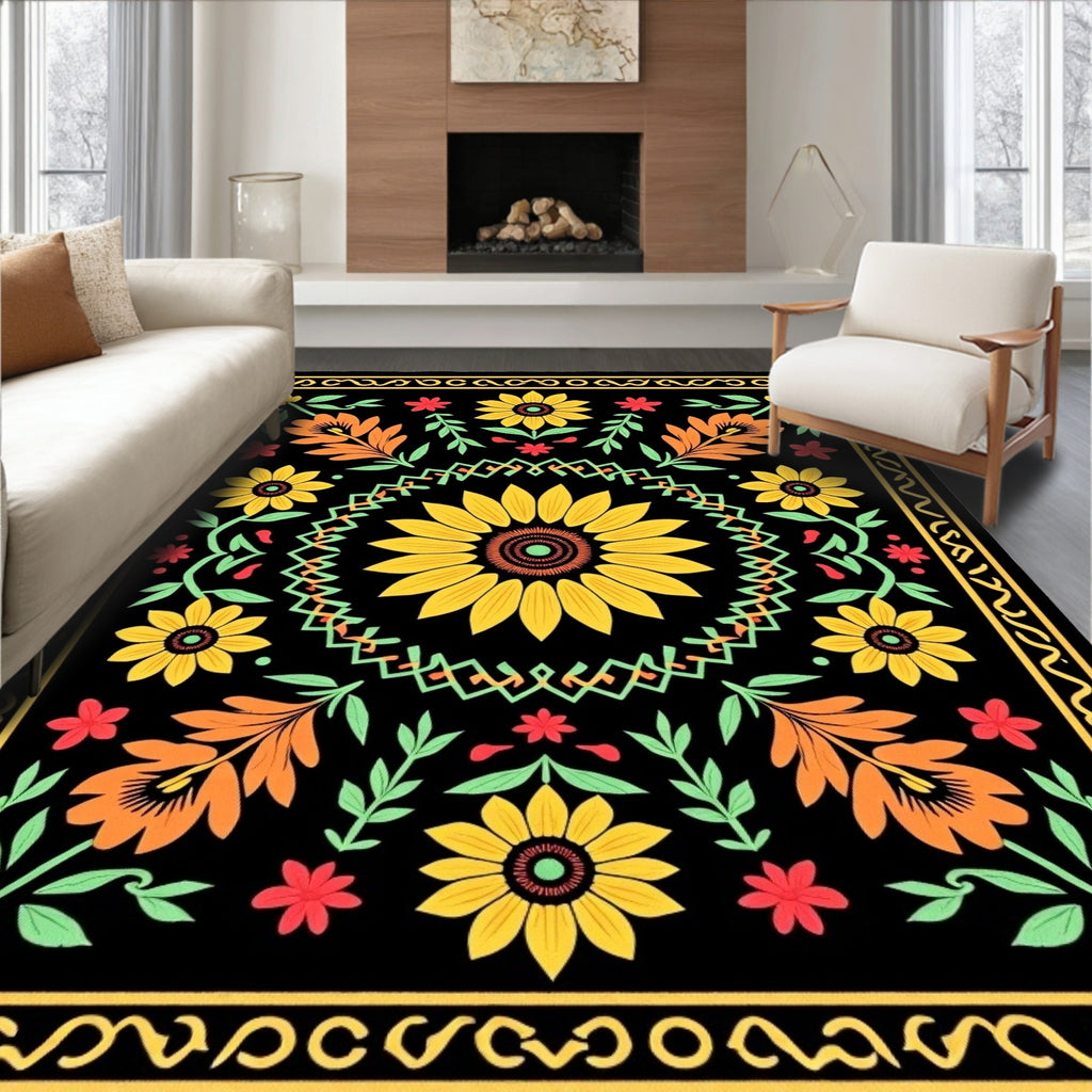Golden Sunflower Folk Art Rug