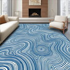 Deep Blue Swirling Ink Waves Rug