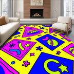 Funky Pink Blue Yellow Geometric Collage Rug