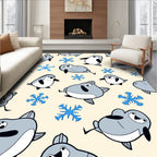 Cute Gray Penguins Blue Snowflakes Rug