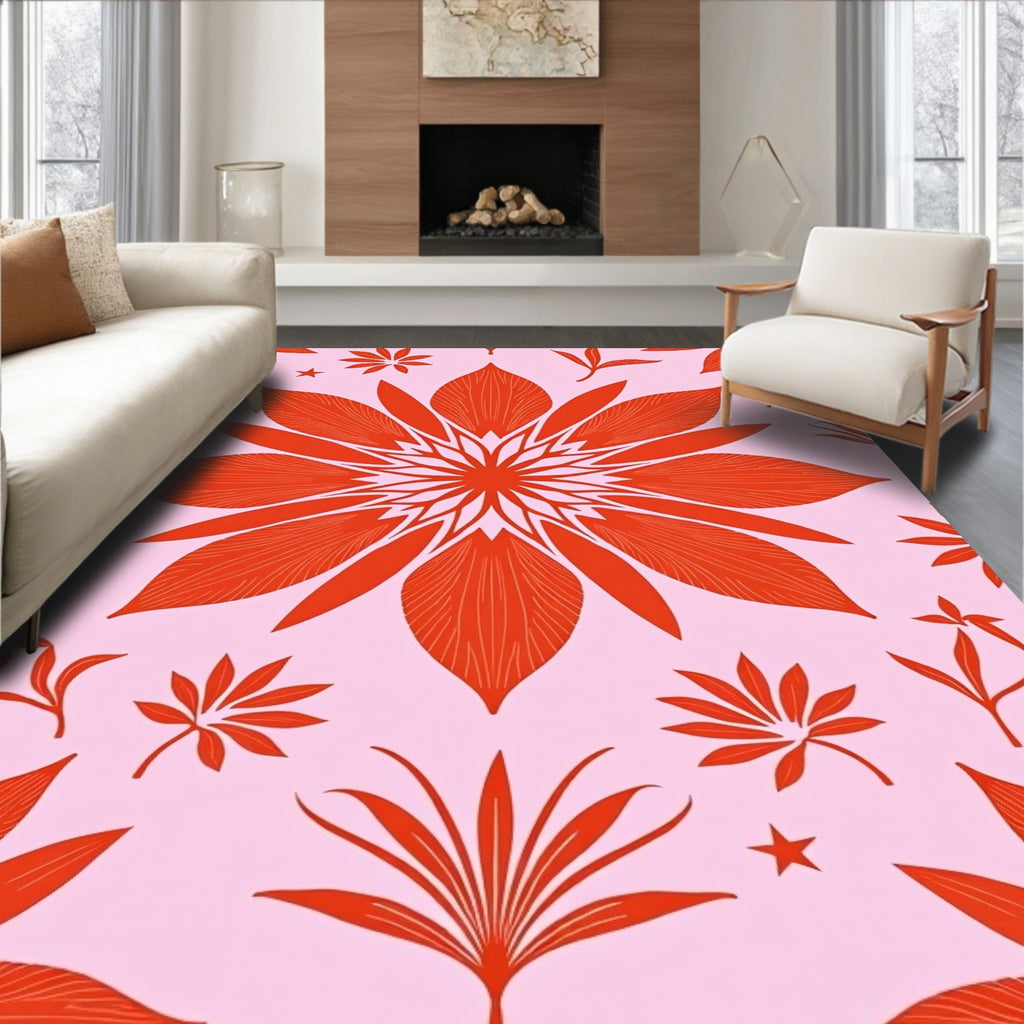 Coral Floral Burst Mandala Pink Rug