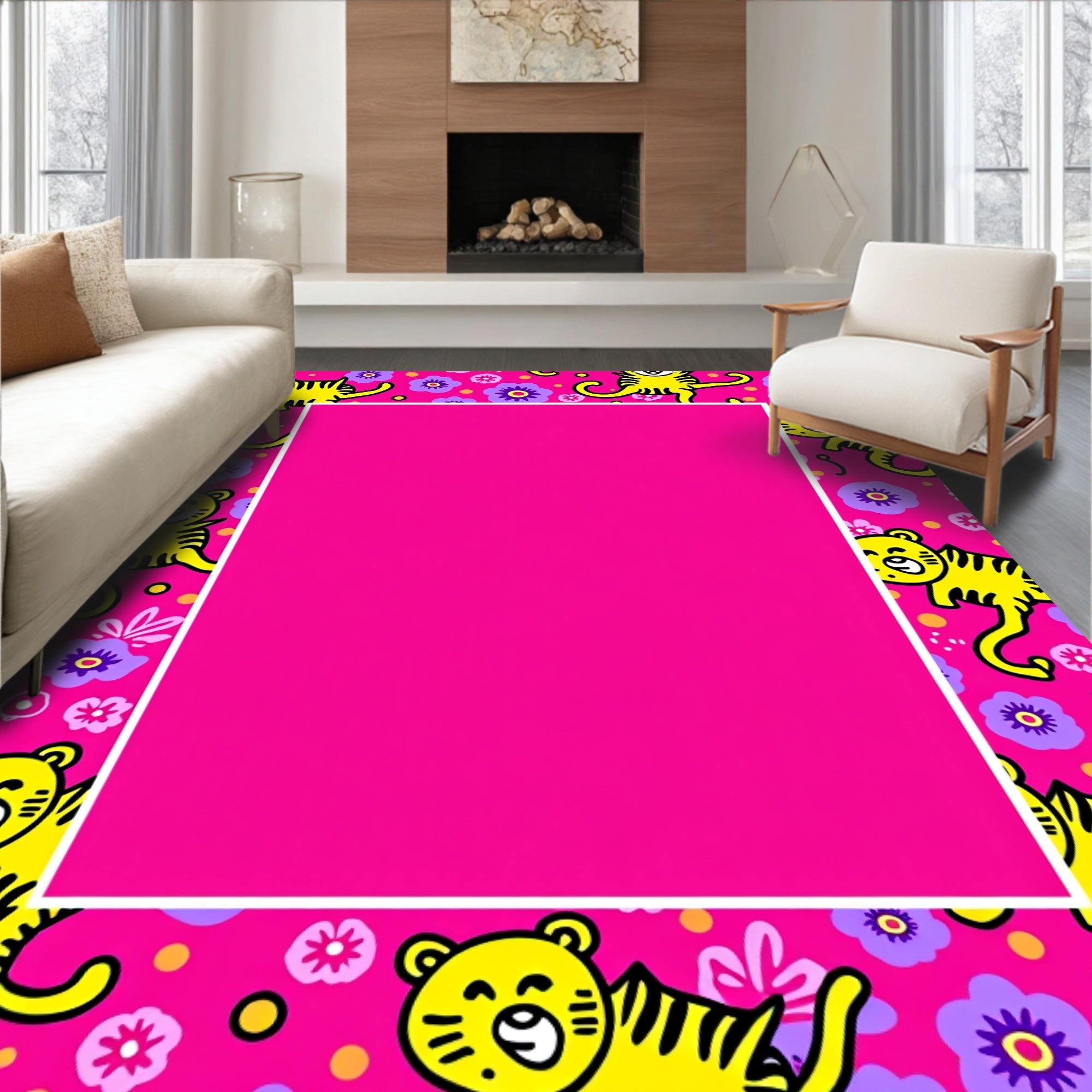 Pink Tiger Flower Garden Border Rug