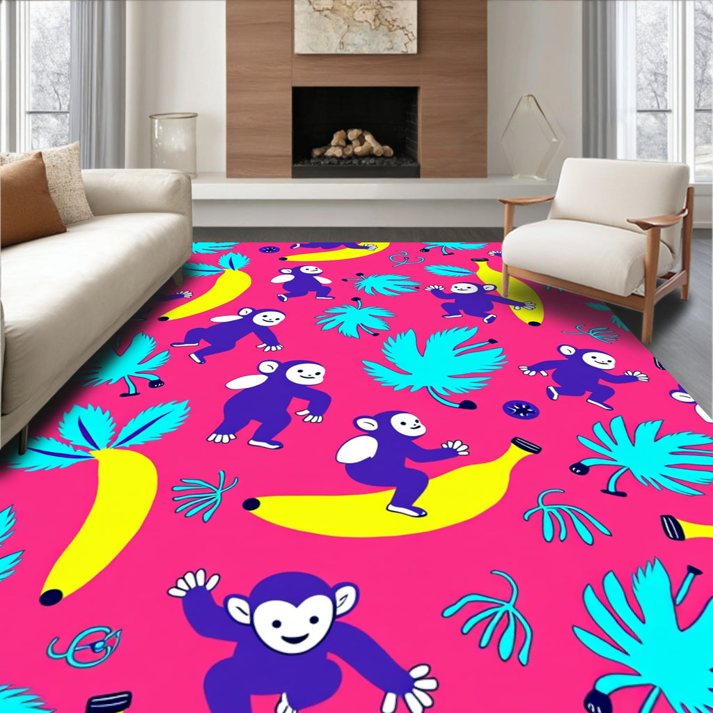 Playful Violet Monkey Banana Jungle Rug