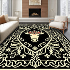Cream Cow Floral Crown Black Border Rug