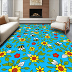 Whimsical Yellow Flower Bee Garden Rug