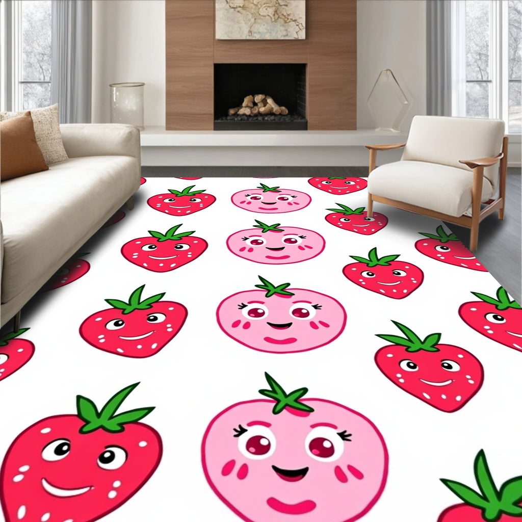 Cartoon Red Strawberry Pink Tomato Pattern Rug