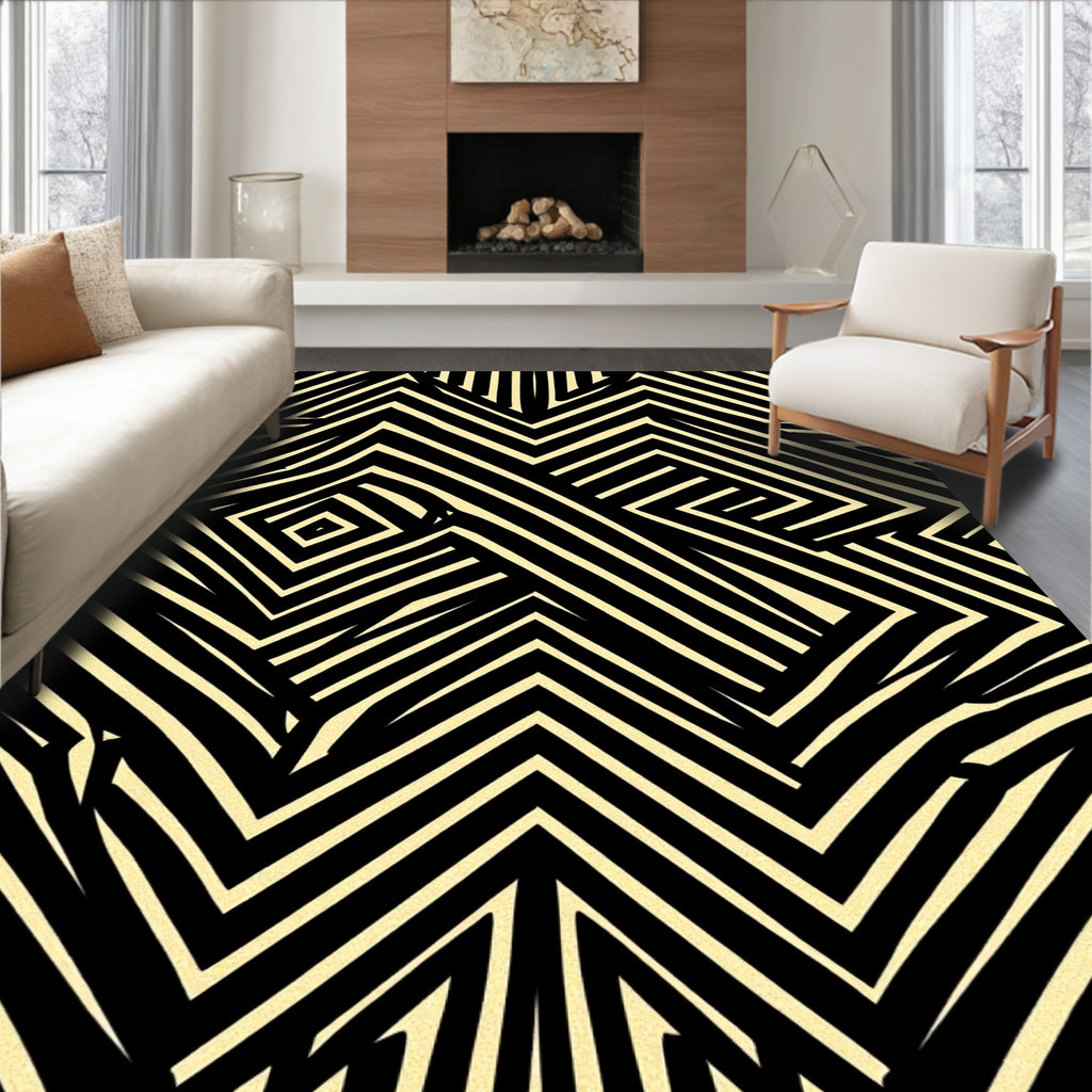 Black Cream Geometric Illusion Rug