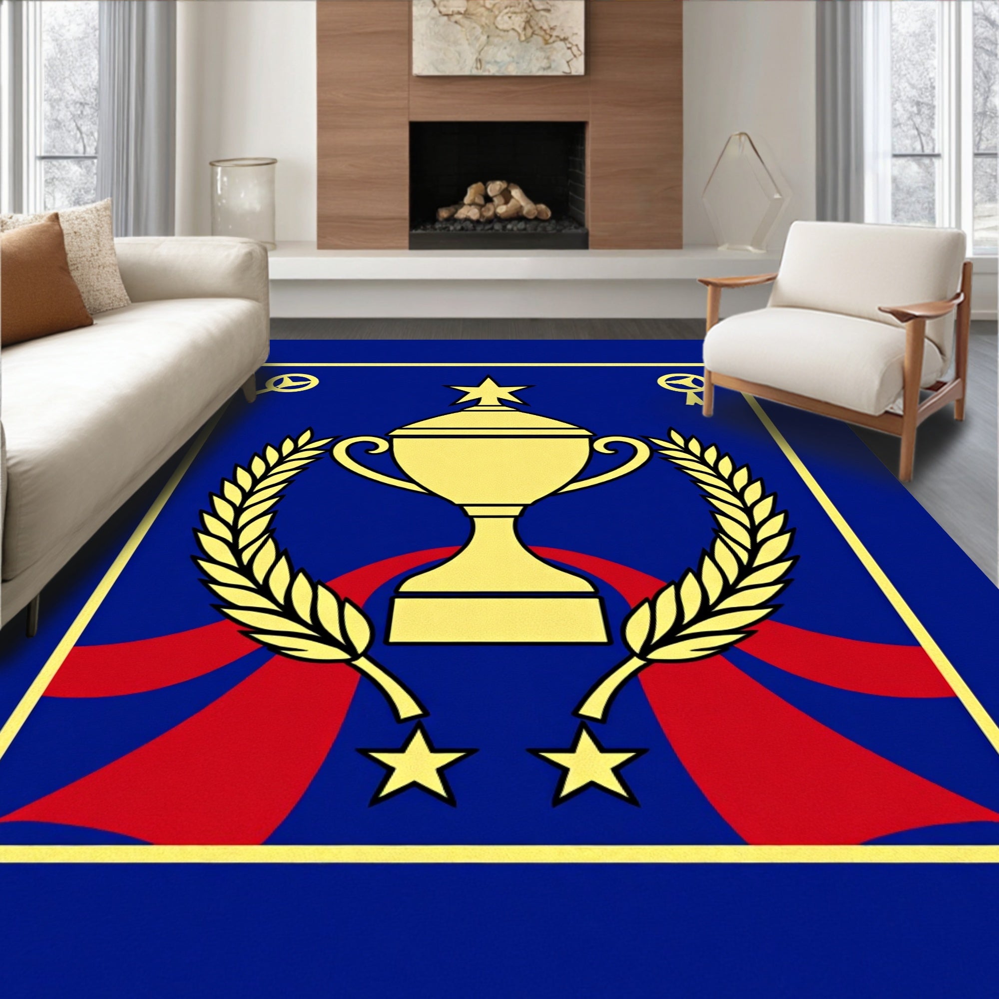 Golden Trophy Laurel Red Stars Rug