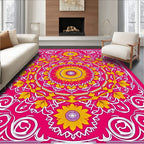 Vibrant Pink Gold Floral Medallion Rug
