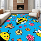 Cute Yellow Bees With Flowers Rug