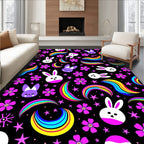 Vibrant Rainbow Bunny Stars Night Rug