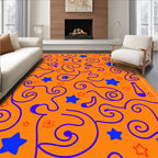 Orange Blue Stars Swirls Whimsical Rug