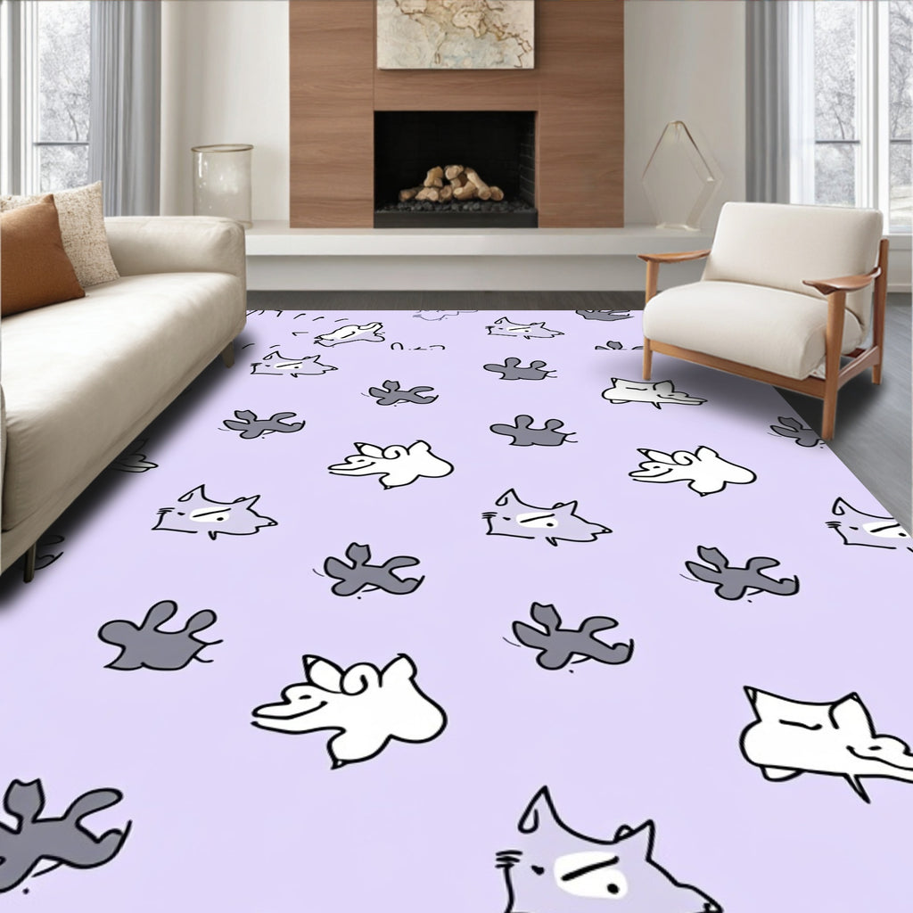 Playful Foxes Lilac Whimsical Background Rug