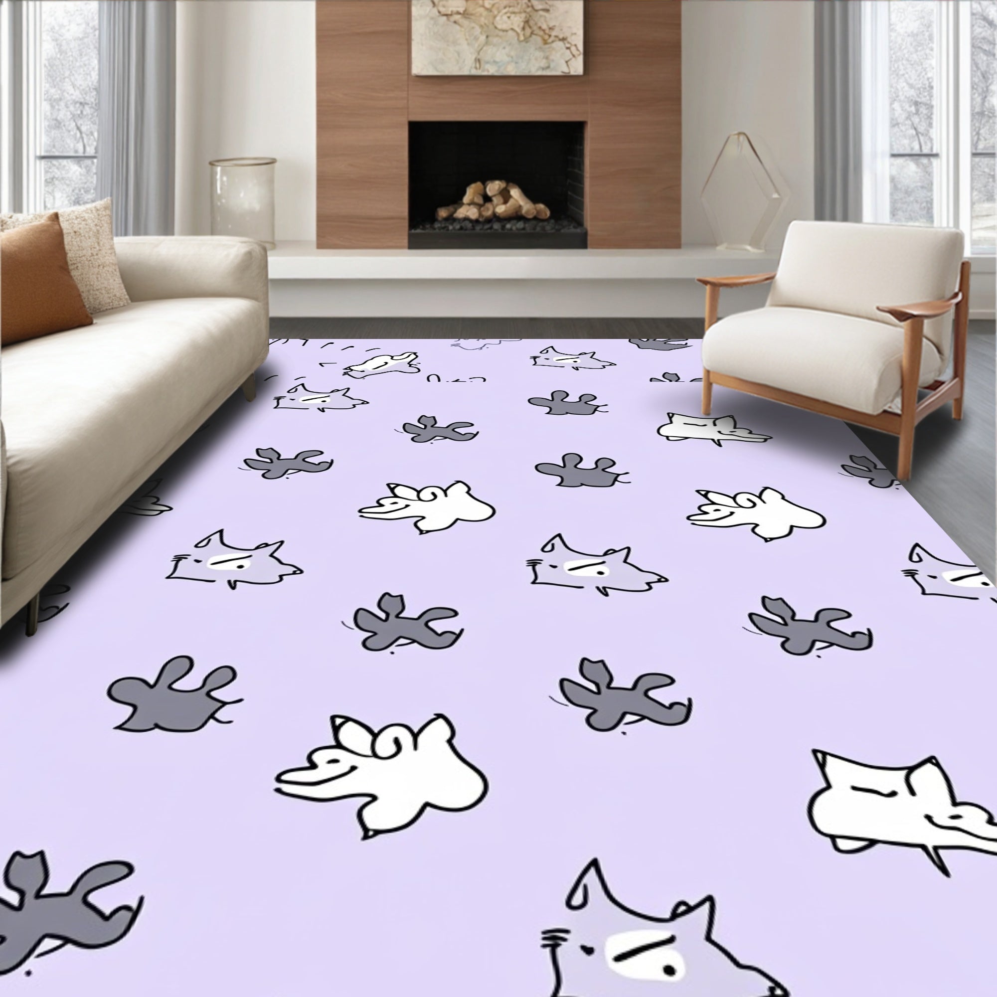 Playful Foxes Lilac Whimsical Background Rug