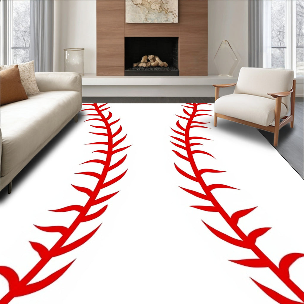 Red Stitch Baseball Ball Rug