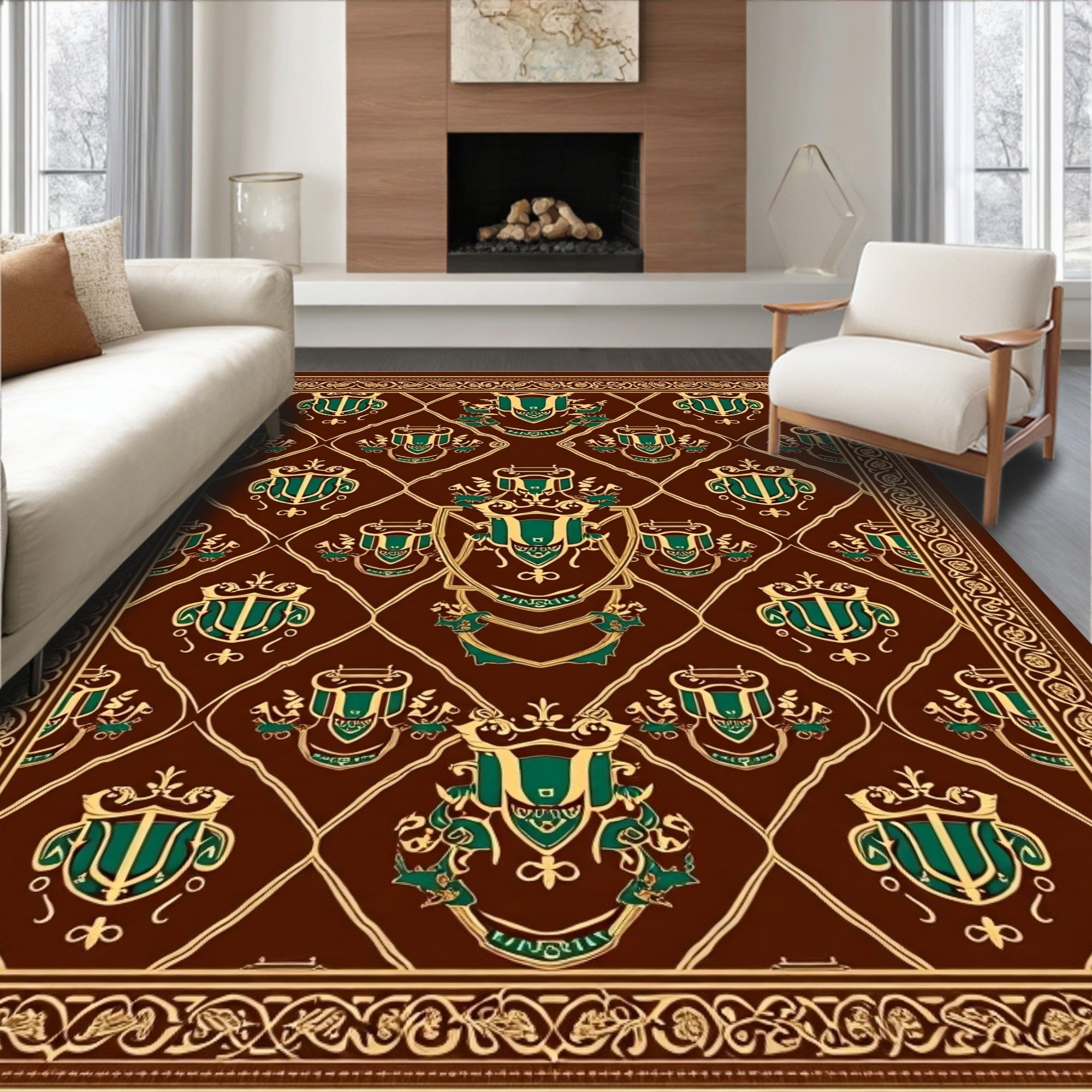 Rich Brown Emerald Crested Medallion Rug