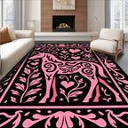 Pink Unicorn Hearts Floral Border Rug