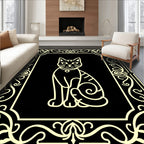 Elegant Black Cream Feline Frame Rug