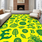 Whimsical Green Animals and Letters Yellow Rug
