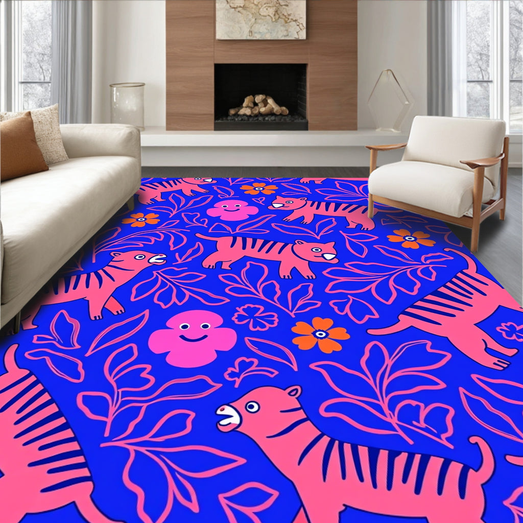 Pink Tiger Floral Meadow Rug