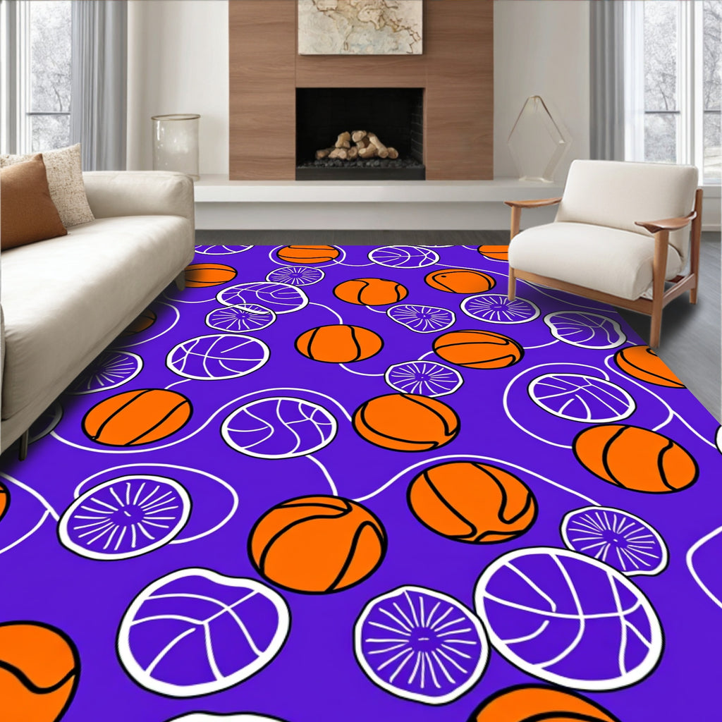 Orange Basketball Court Circles Rug
