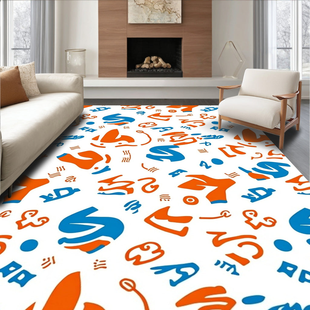 Bold Orange Blue Abstract Forms Rug