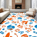Bold Orange Blue Abstract Forms Rug