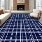 Deep Blue White Plaid Lines Rug