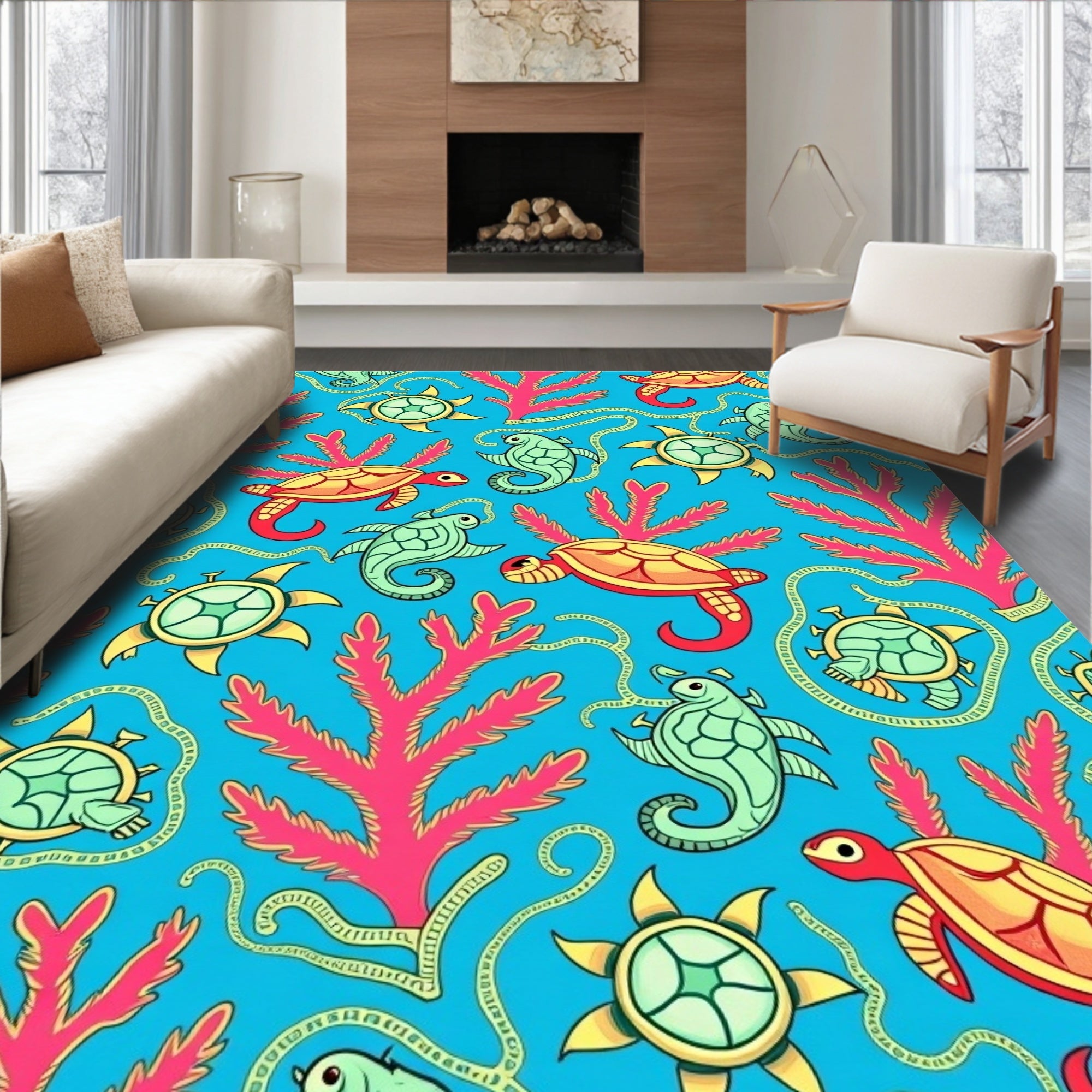 Ocean Turtle Coral Sea Creature Collection Rug