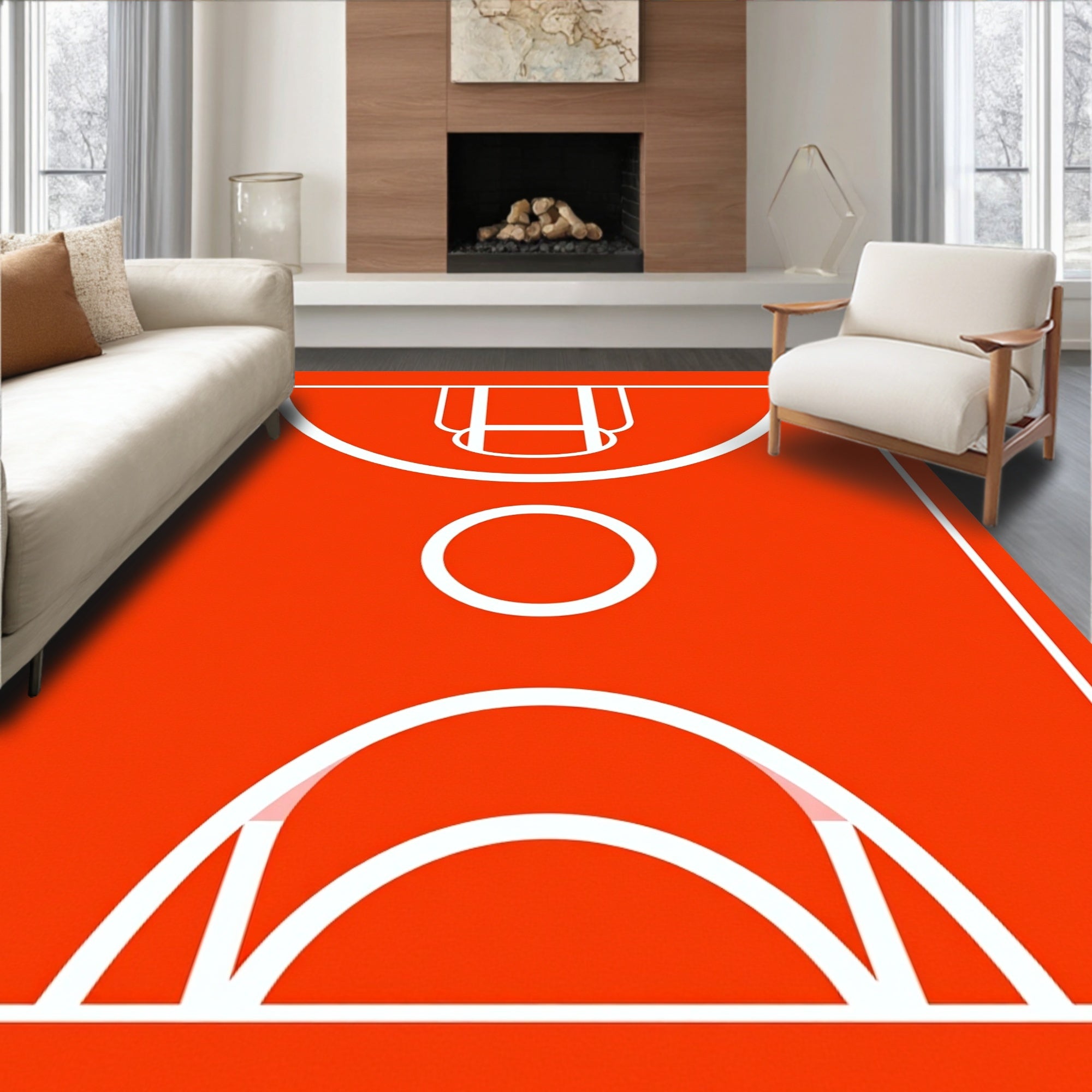 Vibrant Orange Court Lines Rug
