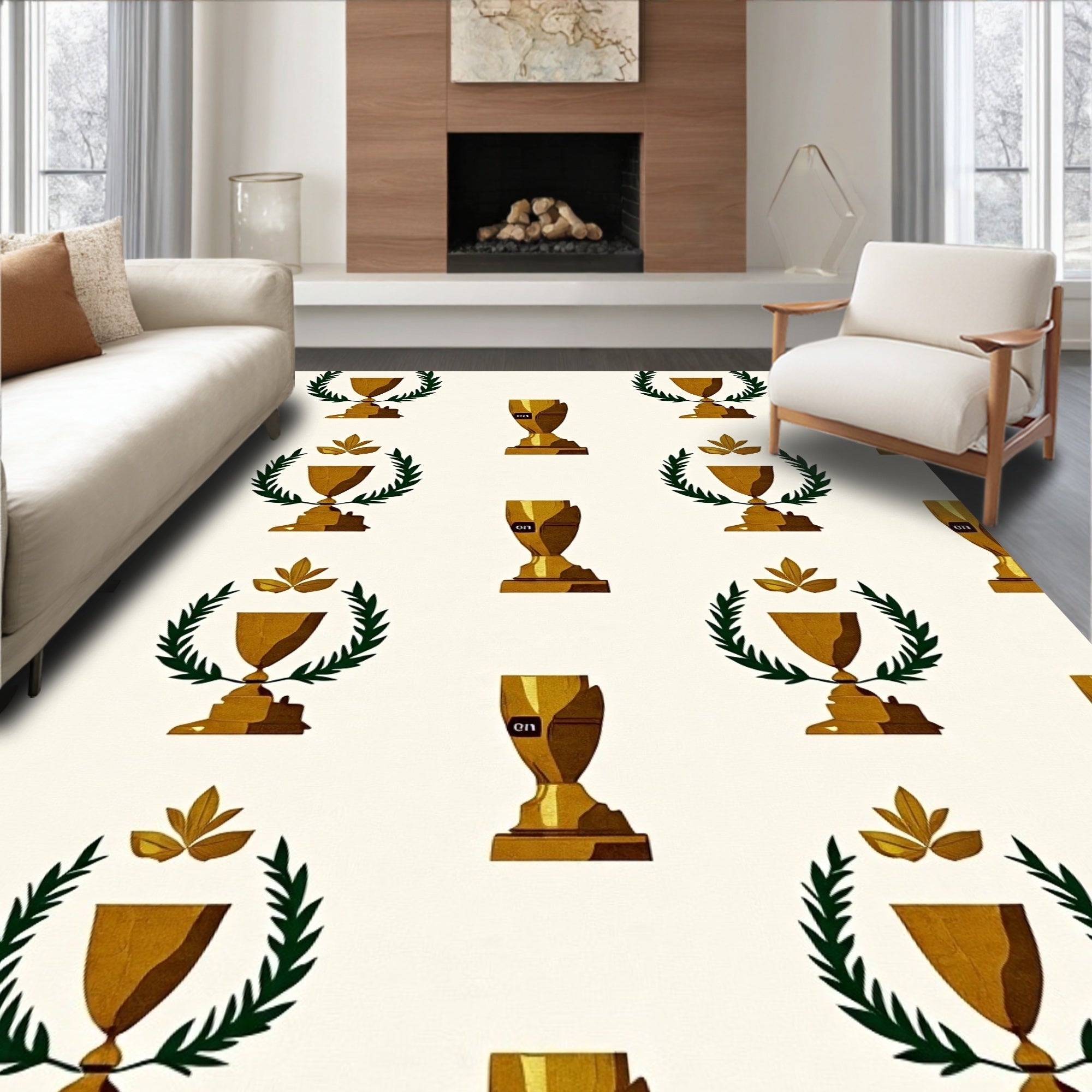 Golden Trophy Laurel Wreath Pattern Rug