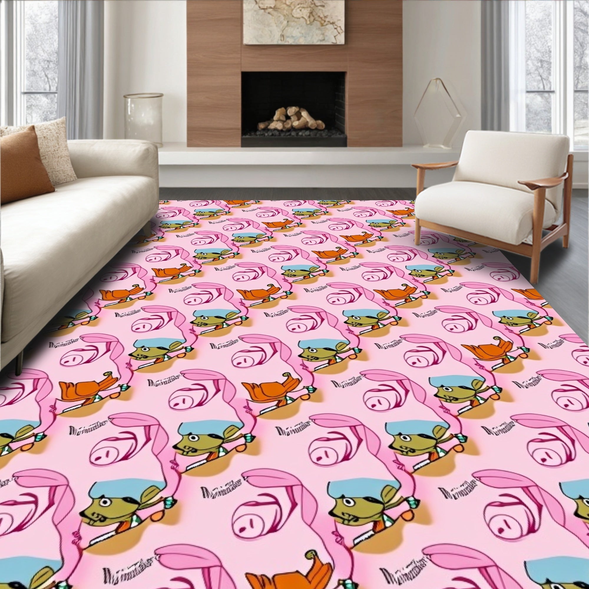 Pink Cartoon Character Pop Art Rug