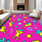 Whimsical Pink Cartoon Creature Stars Rug