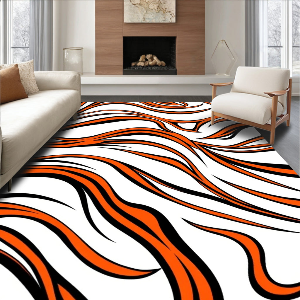Bold Orange Black Swirl Abstract Rug
