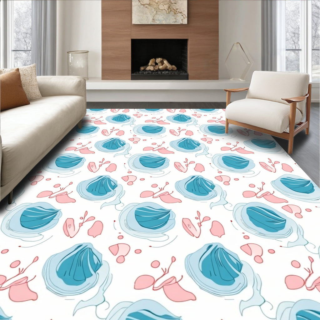 Aqua Pink Abstract Seashell Swirl Rug