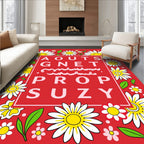 Red Daisy Garden Letter Grid Rug