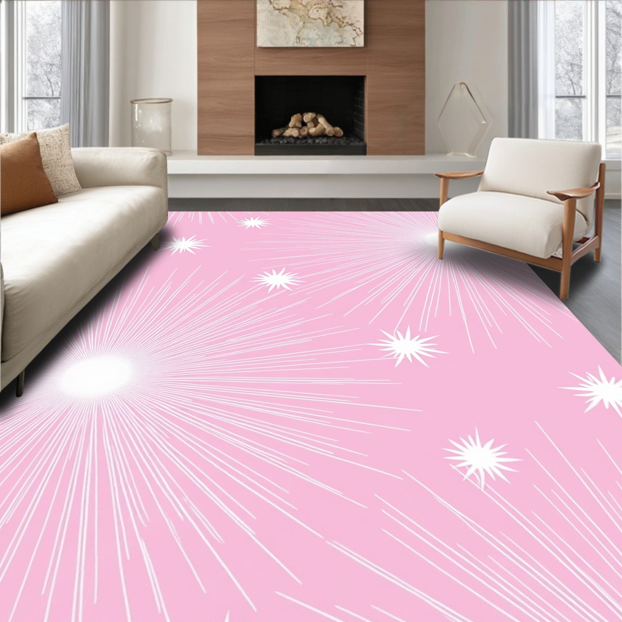 Pink Sparkle Burst Sunburst Rug