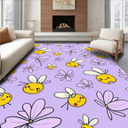 Whimsical Yellow Bee Lavender Floral Rug