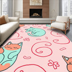 Sleeping Cats In Salmon And Teal Rug