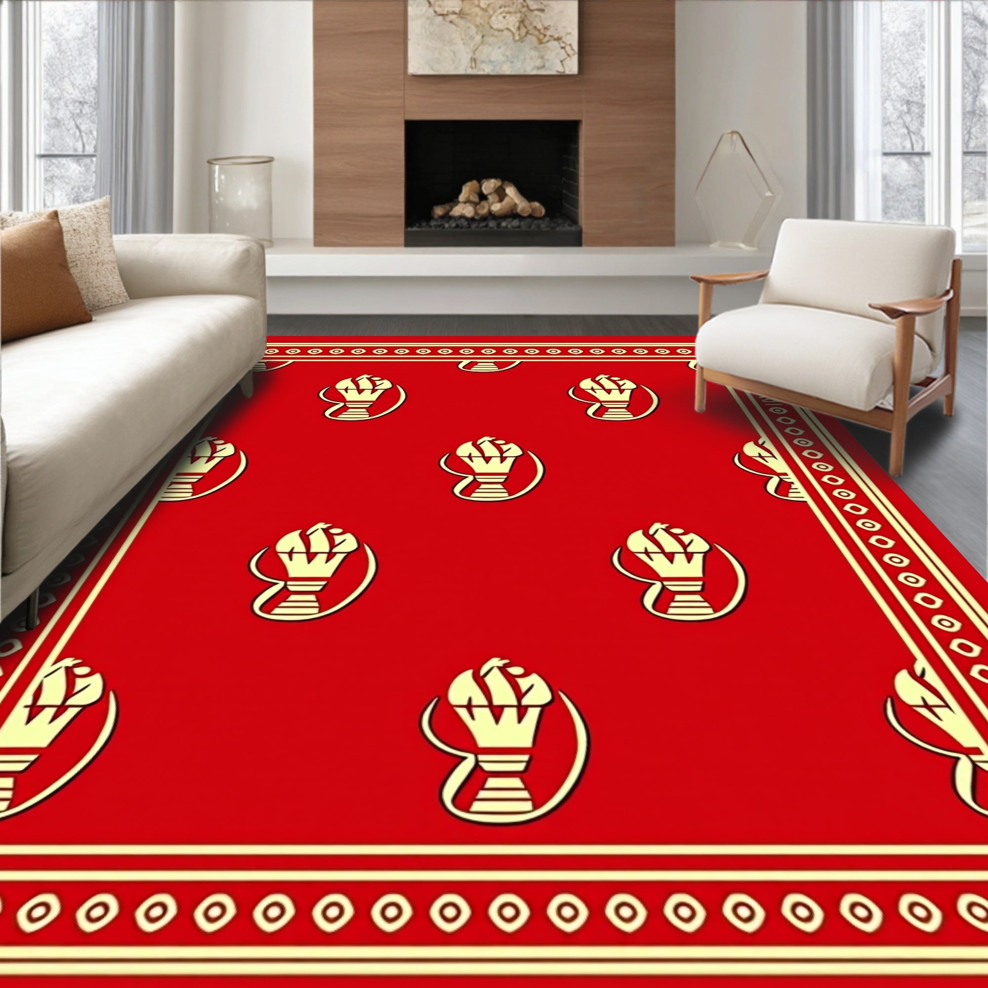 Red Cream Goblet Border Rug
