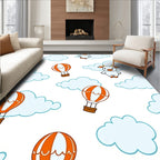 Cute Orange Hot Air Balloons Clouds Rug