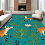 Teal Forest Woodland Wildlife Scene Rug