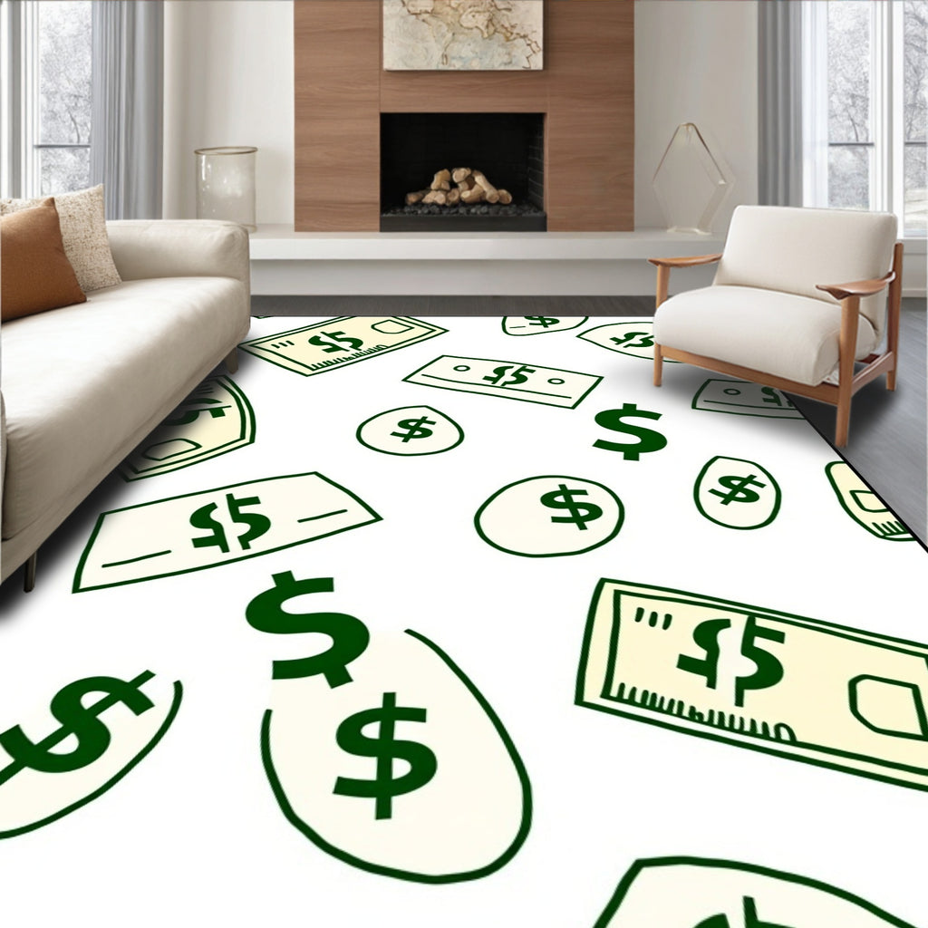 Dollar Bills Coins Scatter Pattern Rug