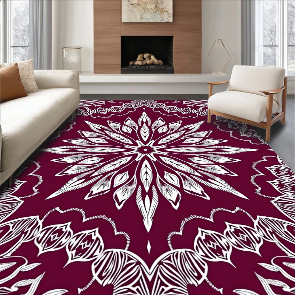 Cranberry White Mandala Garden Rug